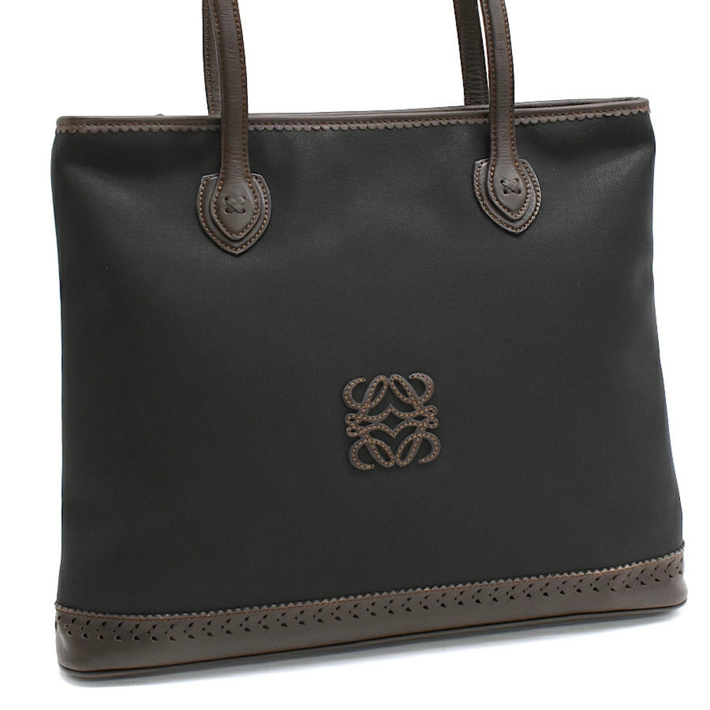 Loewe Shoulder Tote Bag Anagram Canvas Leather Dark Brown